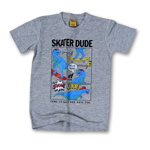 Skater Dude Dino Haider Grey  Printed Tee