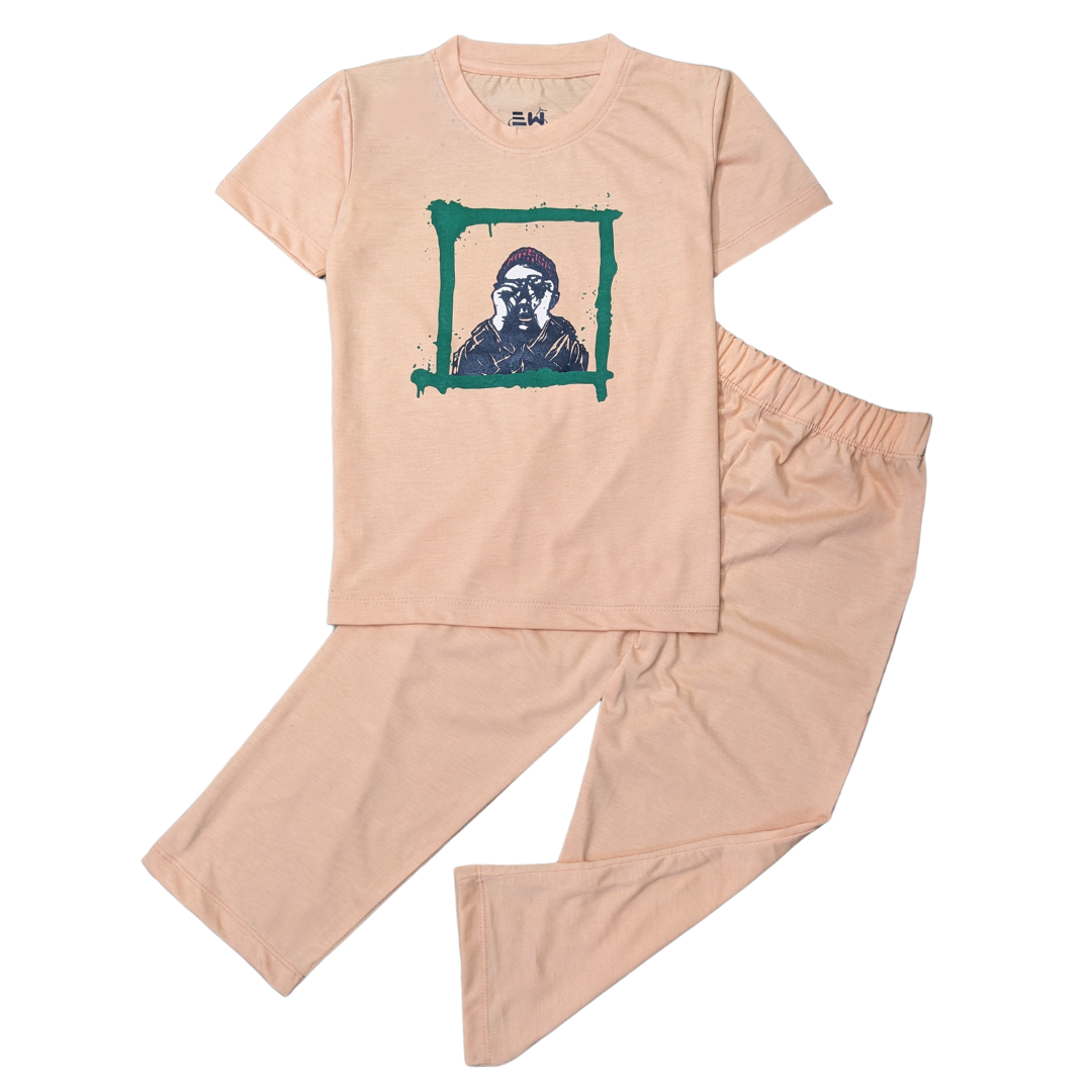 BOYS LYCRA JERSEY 2 PIECE SUITE PRINTED - PEACE COLOR