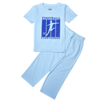 BOYS LYCRA JERSEY 2 PIECE SUITE FOOTBALL PRINTED - SKY BLUE
