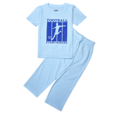 BOYS LYCRA JERSEY 2 PIECE SUITE FOOTBALL PRINTED - SKY BLUE