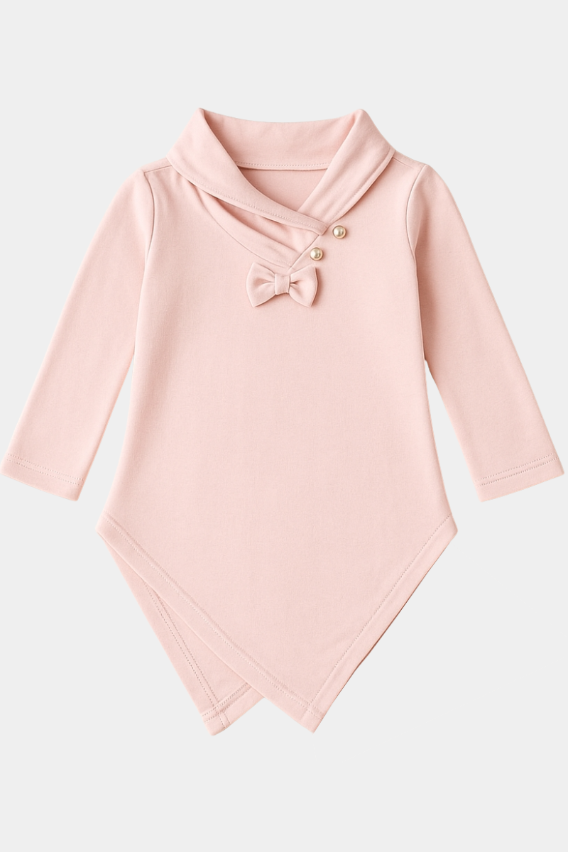 Girls' Elegant Baby Pink Asymmetrical Tunic – Stylish & Cozy