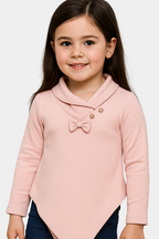 Girls' Elegant Baby Pink Asymmetrical Tunic – Stylish & Cozy