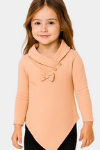 Girls' Elegant Peach Asymmetrical Tunic – Stylish & Cozy