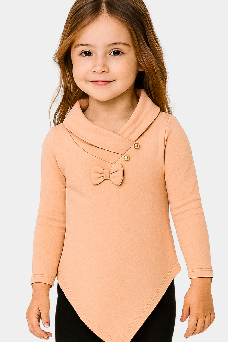 Girls' Elegant Peach Asymmetrical Tunic – Stylish & Cozy