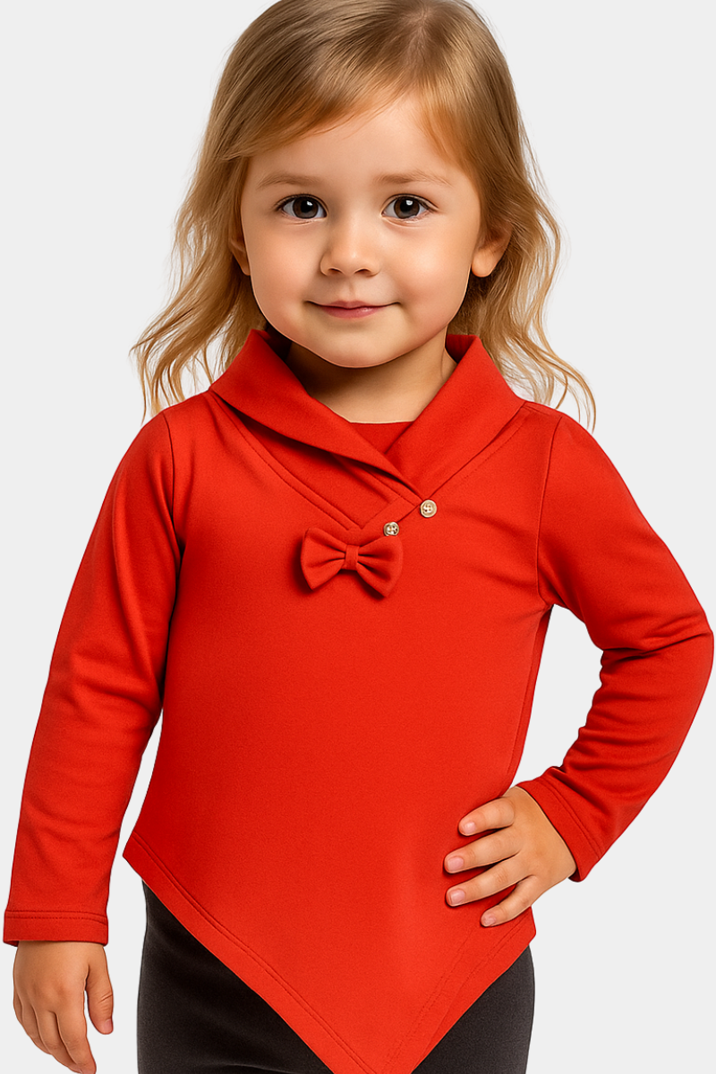 Girls' Elegant Red Asymmetrical Tunic – Stylish & Cozy