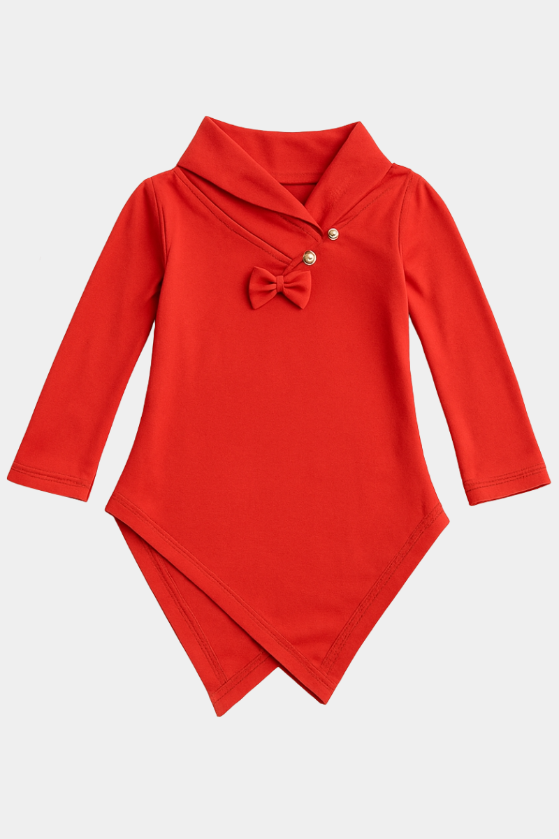 Girls' Elegant Red Asymmetrical Tunic – Stylish & Cozy