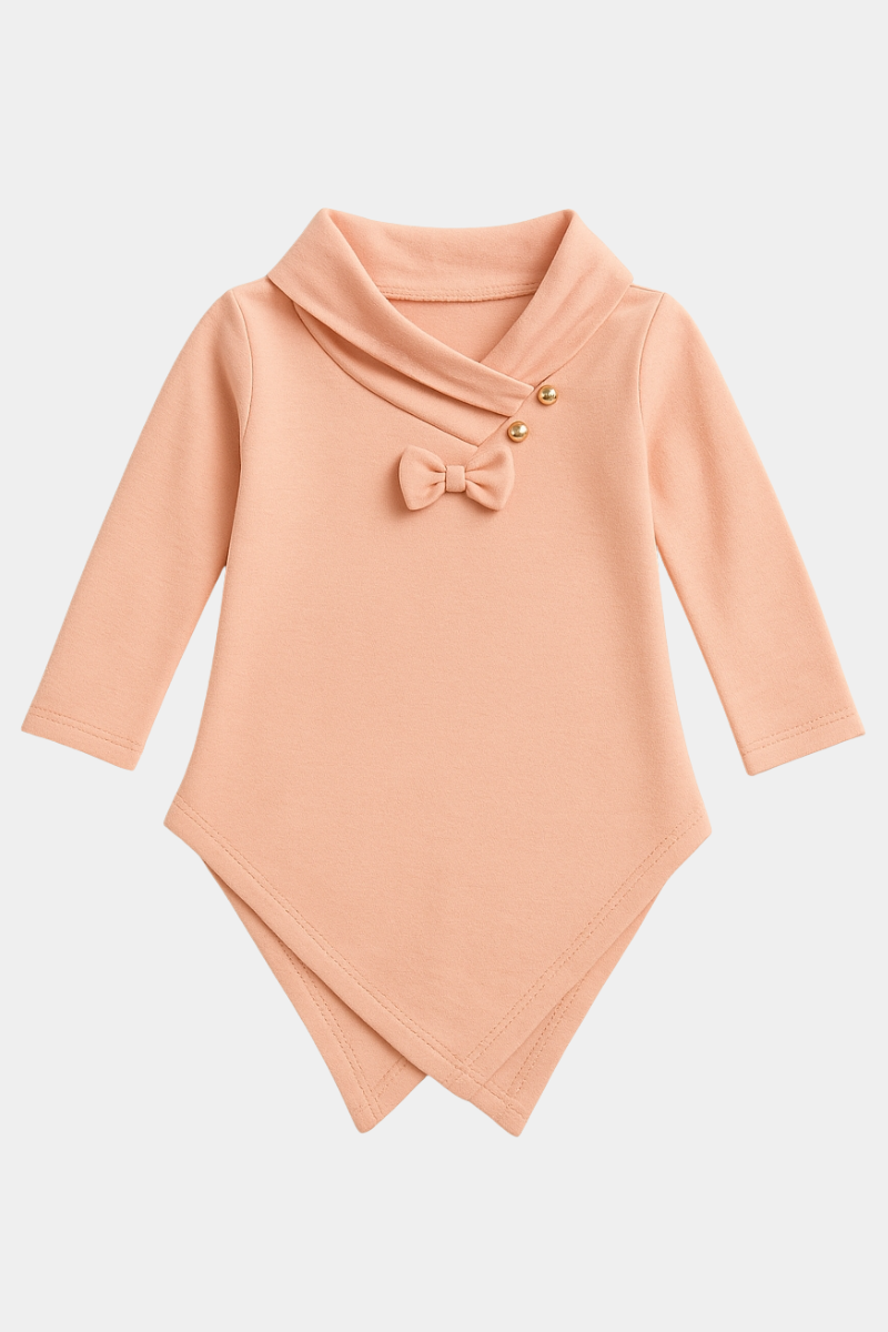 Girls' Elegant Peach Asymmetrical Tunic – Stylish & Cozy