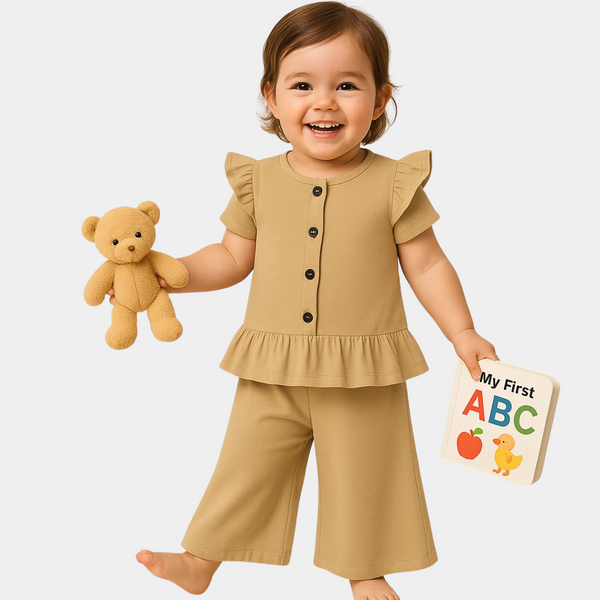 2-Piece Toddler Girls Chic Sand-Hued Top & Pants Set