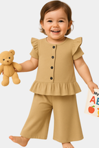 2-Piece Toddler Girls Chic Sand-Hued Top & Pants Set