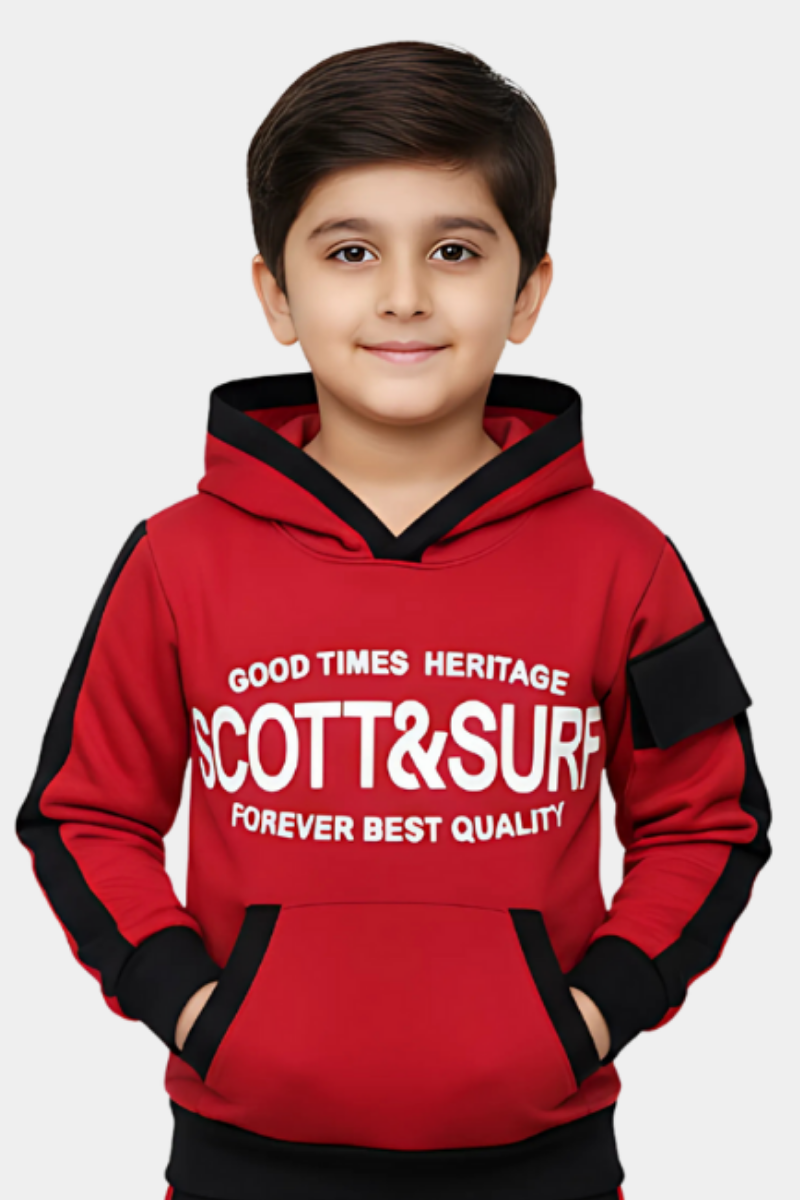 UNISEX COLOR BLOCK LONG SLEEVES HOODIE - Red & Black