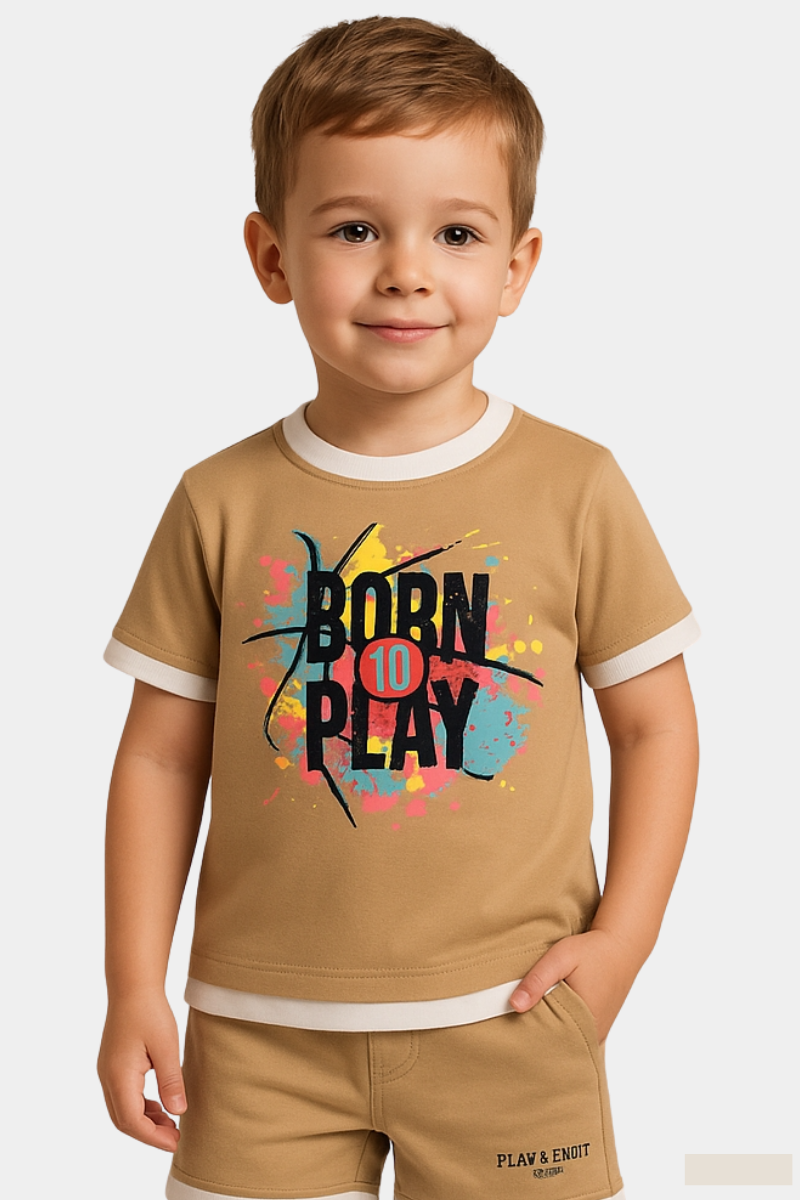 Boys Urban Edge 2-in-1 Tee & Shorts Set – Sand Hued 100% Lycra Cotton