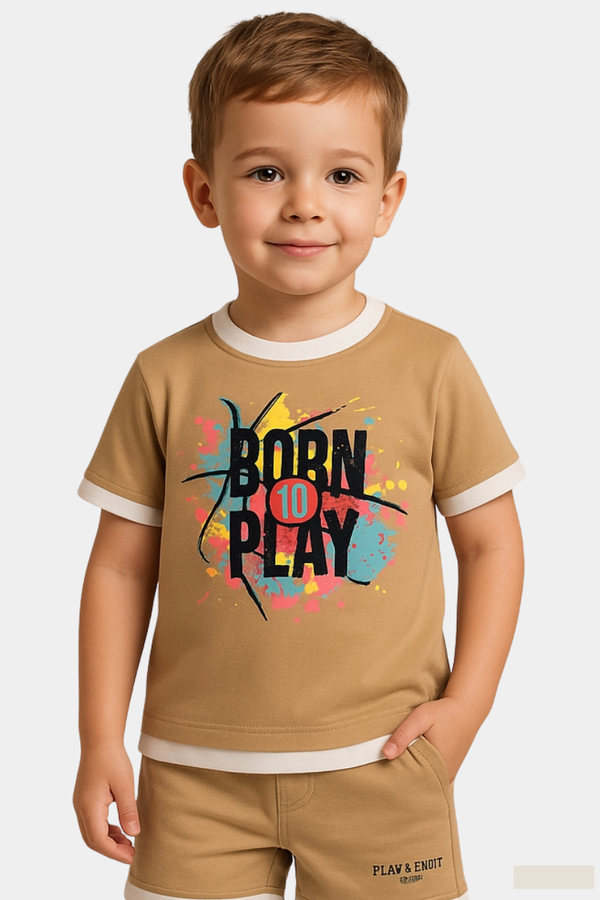 Boys Urban Edge 2-in-1 Tee & Shorts Set – Sand Hued 100% Lycra Cotton