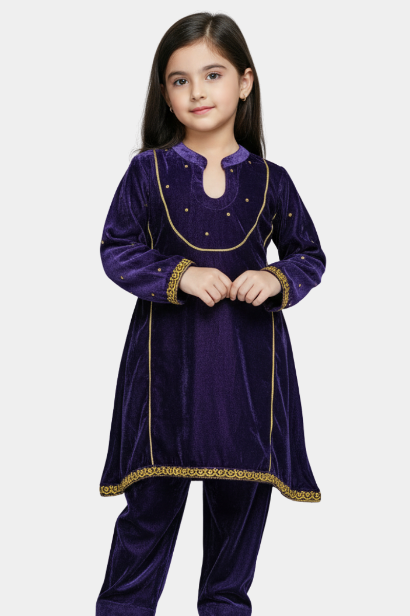 HAND MADE VALVET BABY GIRLS DRESS - DARK BLUE