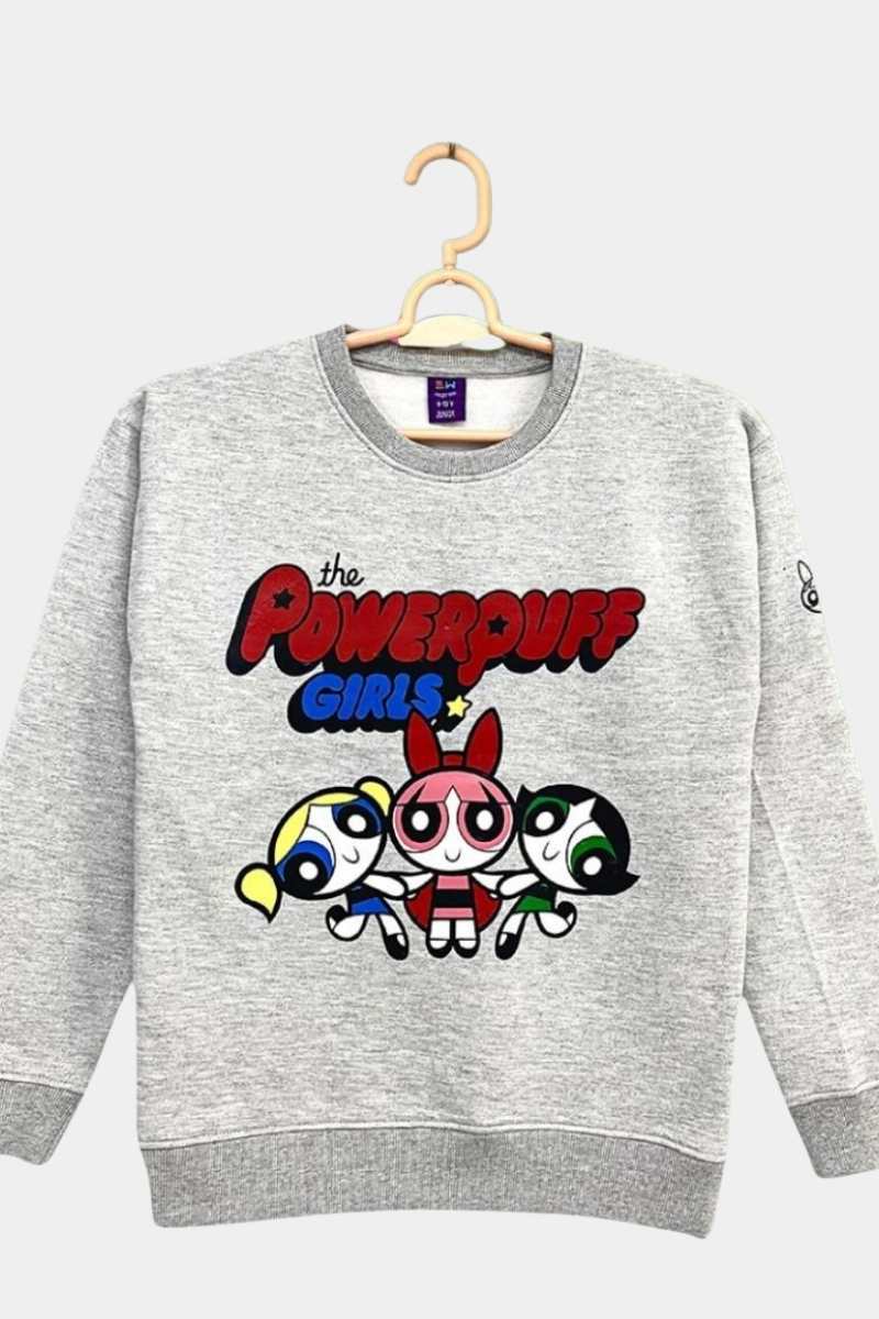 GIRLS PRINTED POWERPUFF FLEECE SWEATSHIRT - H.GRAY
