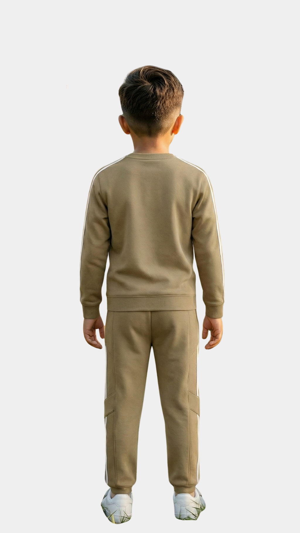 Boys' 2-Piece Cotton Fleece Tracksuit - Khaaki with Side Stripes