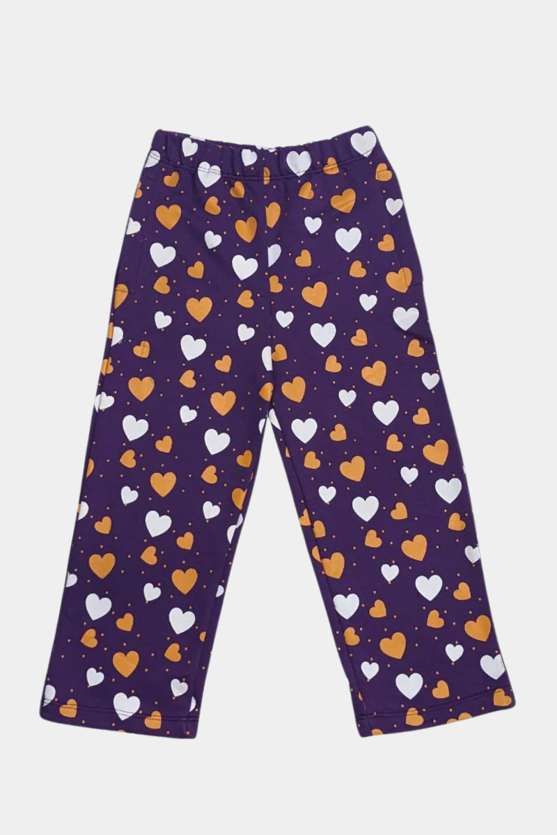 GIRLS ALL OVER PRINTED HEART PAJAMA - PURPLE