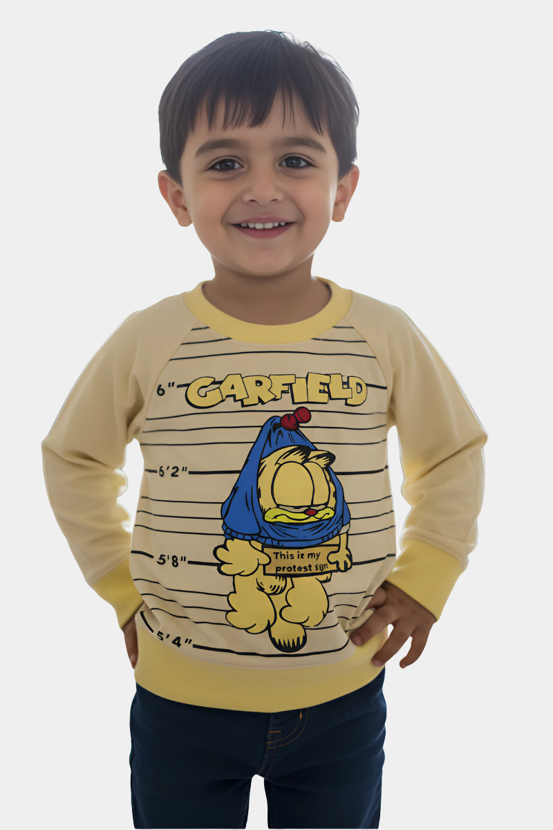 Funny Garfield "Protest Sign" Yellow Sweatshirt for Kids