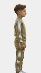 Boys' 2-Piece Cotton Fleece Tracksuit - Khaaki with Side Stripes
