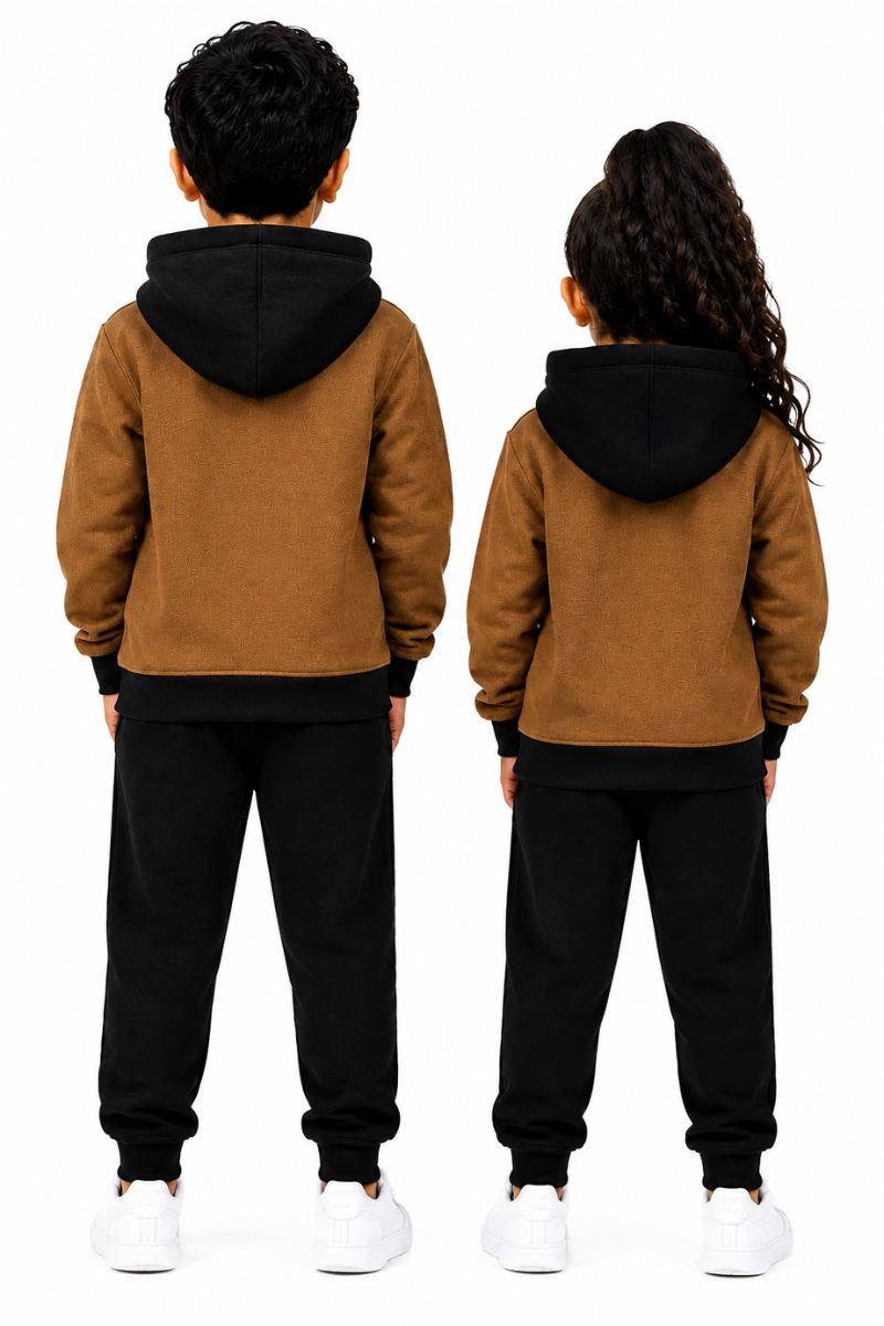 Kids Brown & Black Fleece Hoodie | Stylish & Comfortable Winter Wear