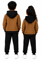 Kids Brown & Black Fleece Hoodie | Stylish & Comfortable Winter Wear