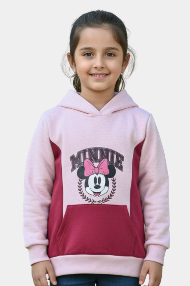 GIRLS PRINTED MINNIE FLEECE HOODIE - PINKISH