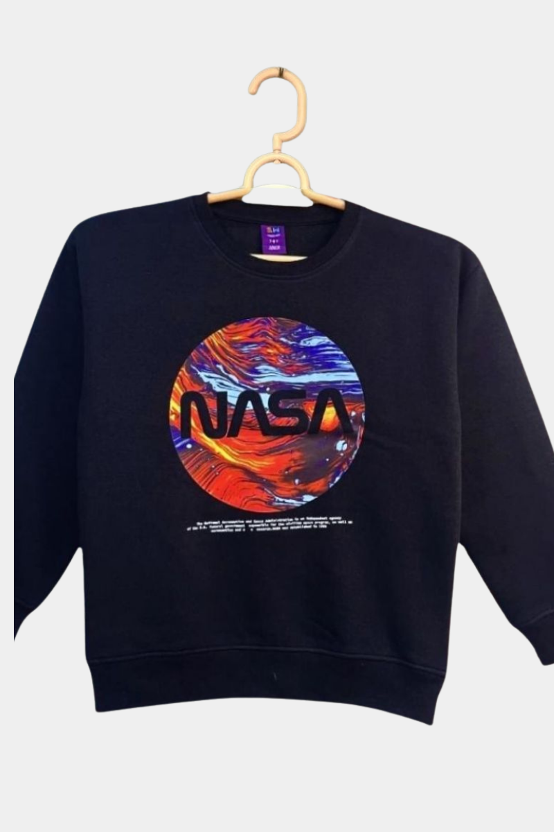 BOYS PRINTED NASA LOGO FLEECE SWEATSHIRT - BLACK