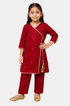Elegant Red Embroidered Kurta & Pyjama Set for Girls – Festive Ethnic Wear