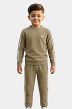 Boys' 2-Piece Cotton Fleece Tracksuit - Khaaki with Side Stripes