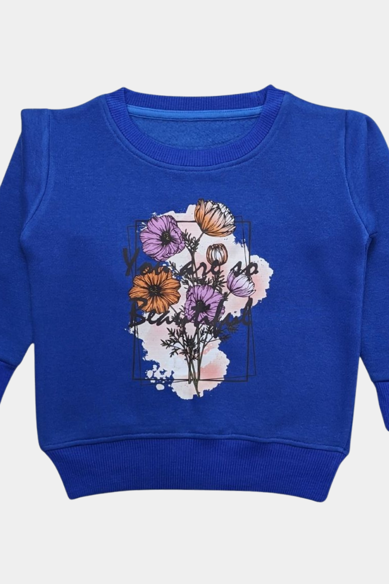 GIRLS Casual pRINTED fLEECE Sweatshirt - BLUE