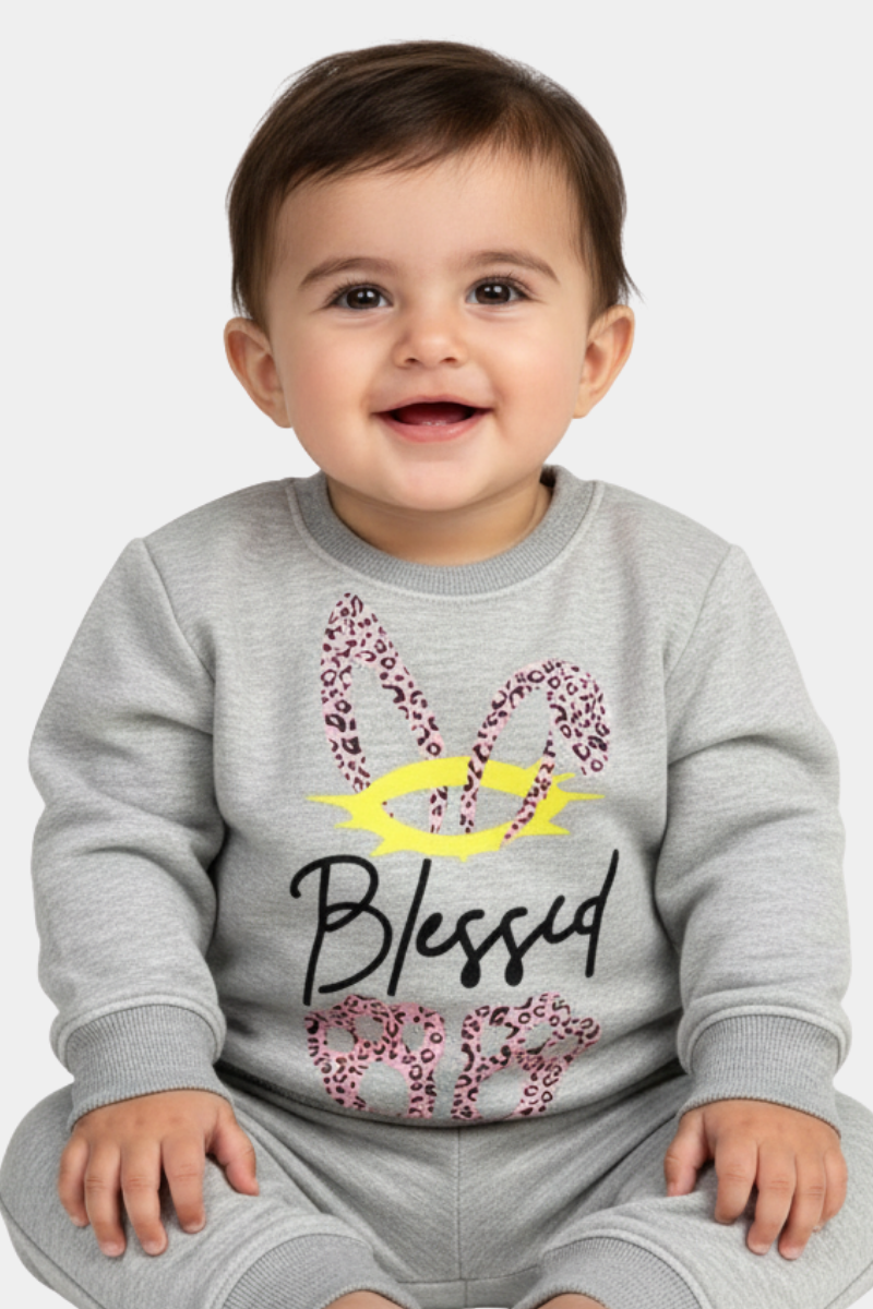 GIRLS PRINTED BLESSED FLEECE SWEATSHIRT - H.GRAY