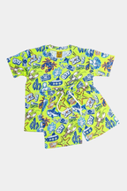 Sea items all over printed greenish suit for kids