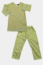 Elegant Embroidered Kids' Kurta Pajama Set – Light Green | Festive Ethnic Wear
