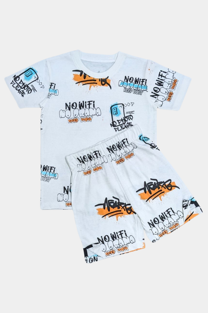 No Wifi all over printed stylish white Tee