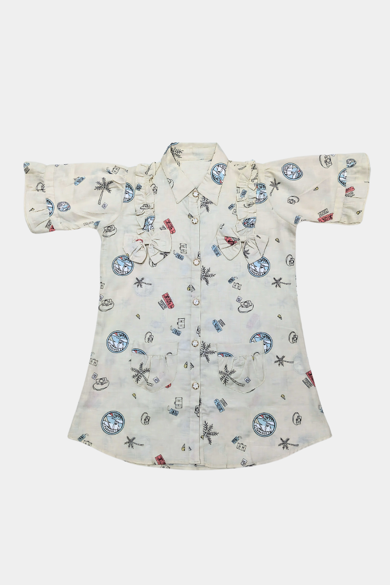 Girls' Whimsical Print Bow Detail Shirt – Sweet & Stylish