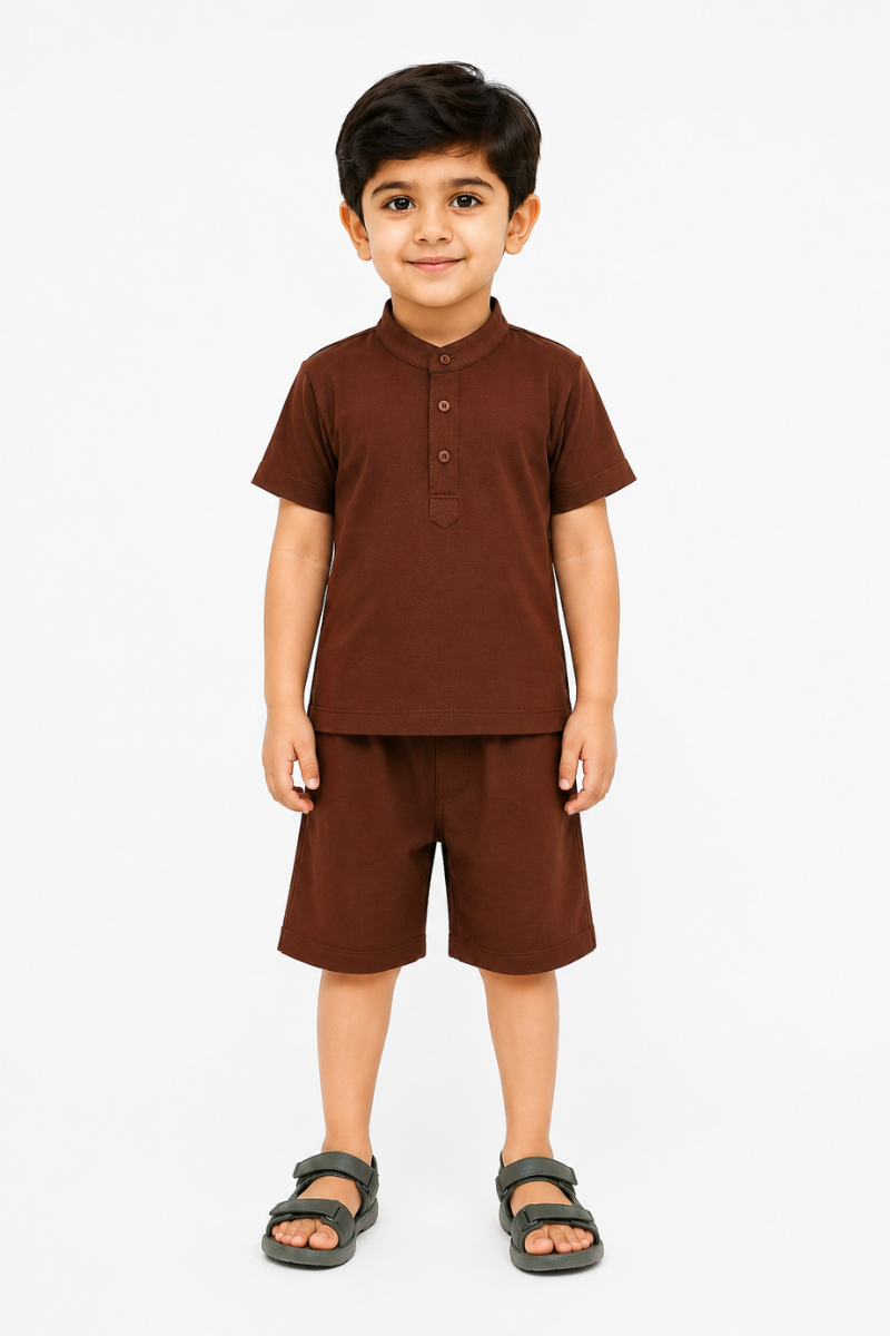 Boys Brown Short Set – Stylish Cotton T-Shirt & Shorts Set