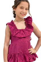 Mia Belle Girls Ruffle Shirt- hot Pink