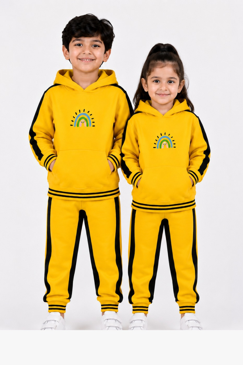 Kids Yellow Fleece Hooded Tracksuit | Unisex Winter Wear