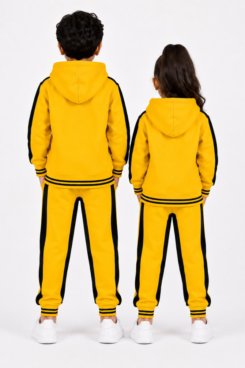 Kids Yellow Fleece Hooded Tracksuit | Unisex Winter Wear