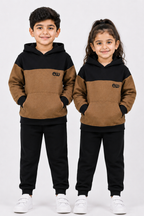 Kids Brown & Black Fleece Hoodie | Stylish & Comfortable Winter Wear