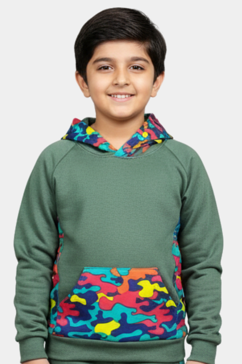 Kids' Camo Pop Hoodie & Jogger Set: Olive Green