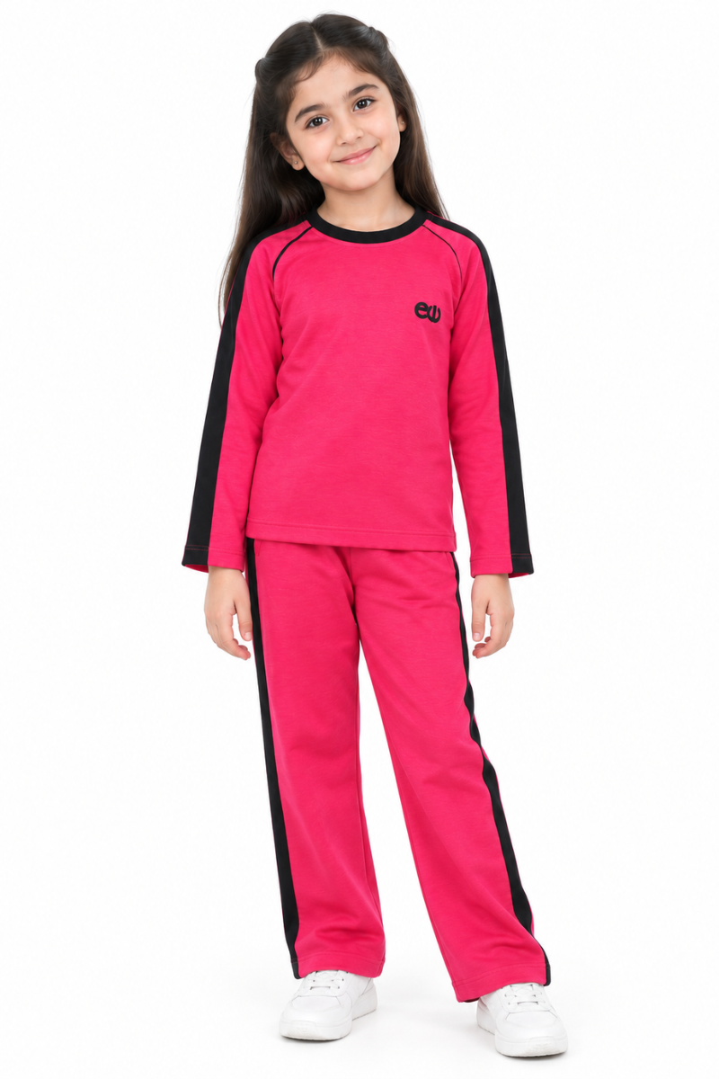 Girls Pink & Black 2PC Tracksuit – EW