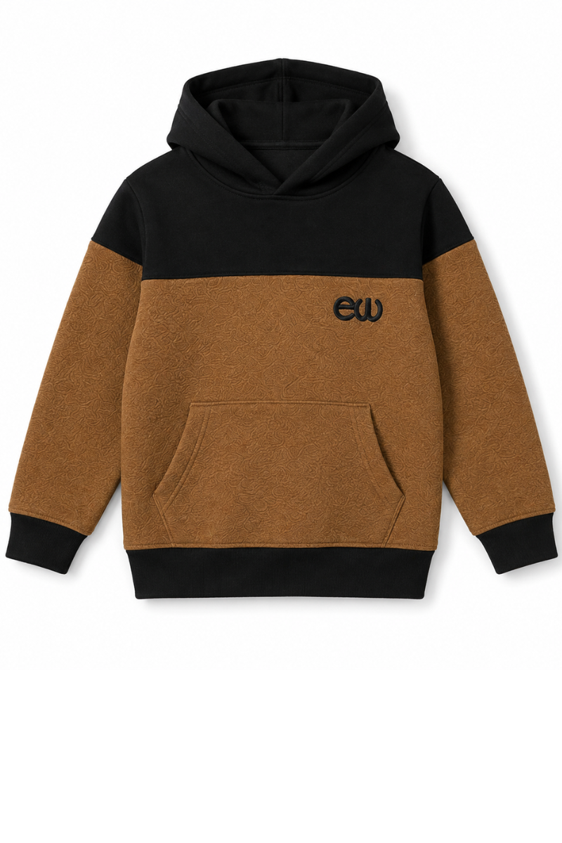 Kids Brown & Black Fleece Hoodie | Stylish & Comfortable Winter Wear
