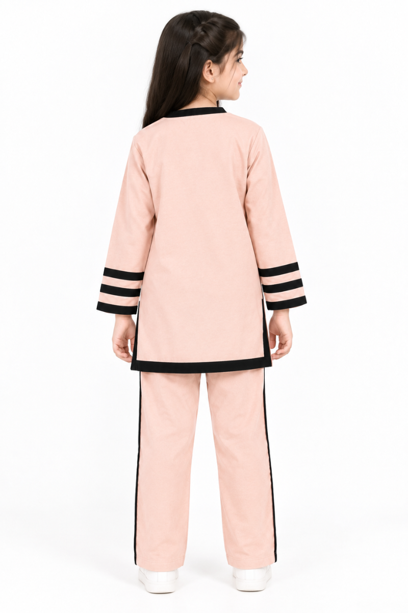 Peach & Black Terry 2-Piece Suit – Girls Winter Casual Wear