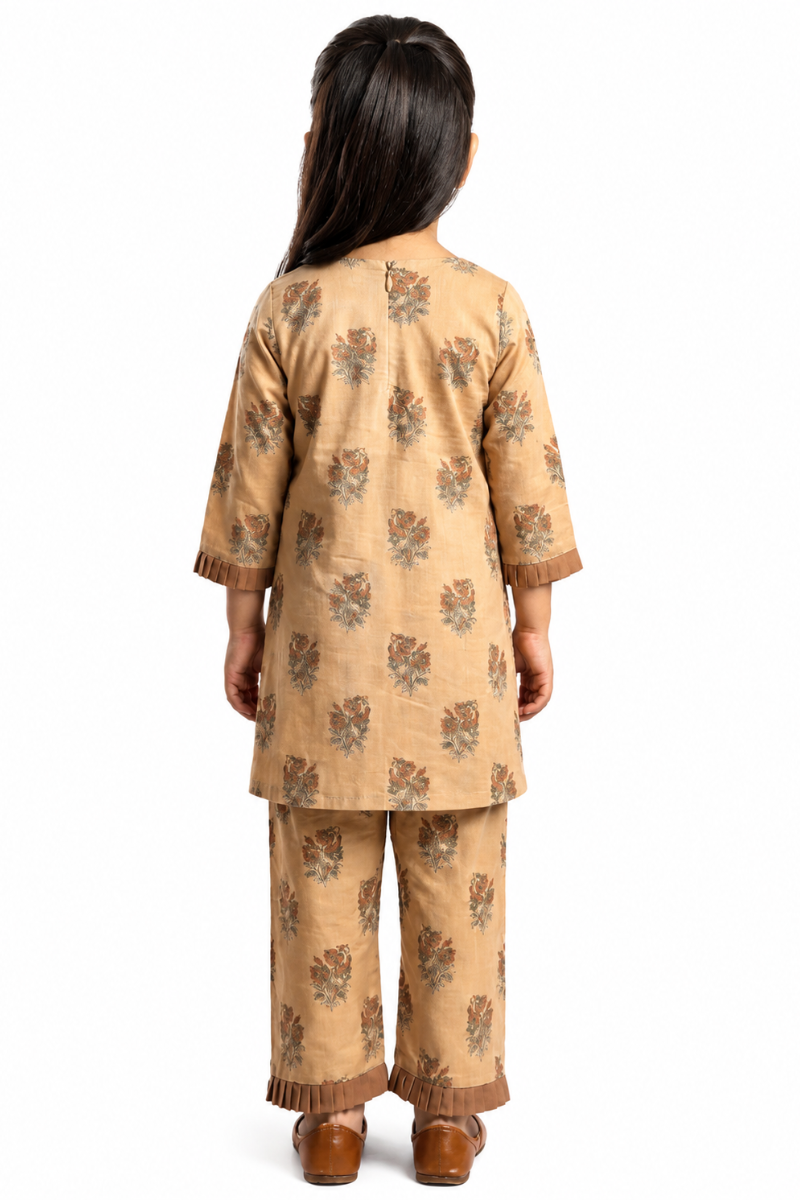 Vintage Bloom 2-Piece Cotton Suit â€“ Beige & Rust Floral
