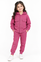 Girls Pink Fleece Hooded Tracksuit | Warm & Stylish Winter 2-Piece Set