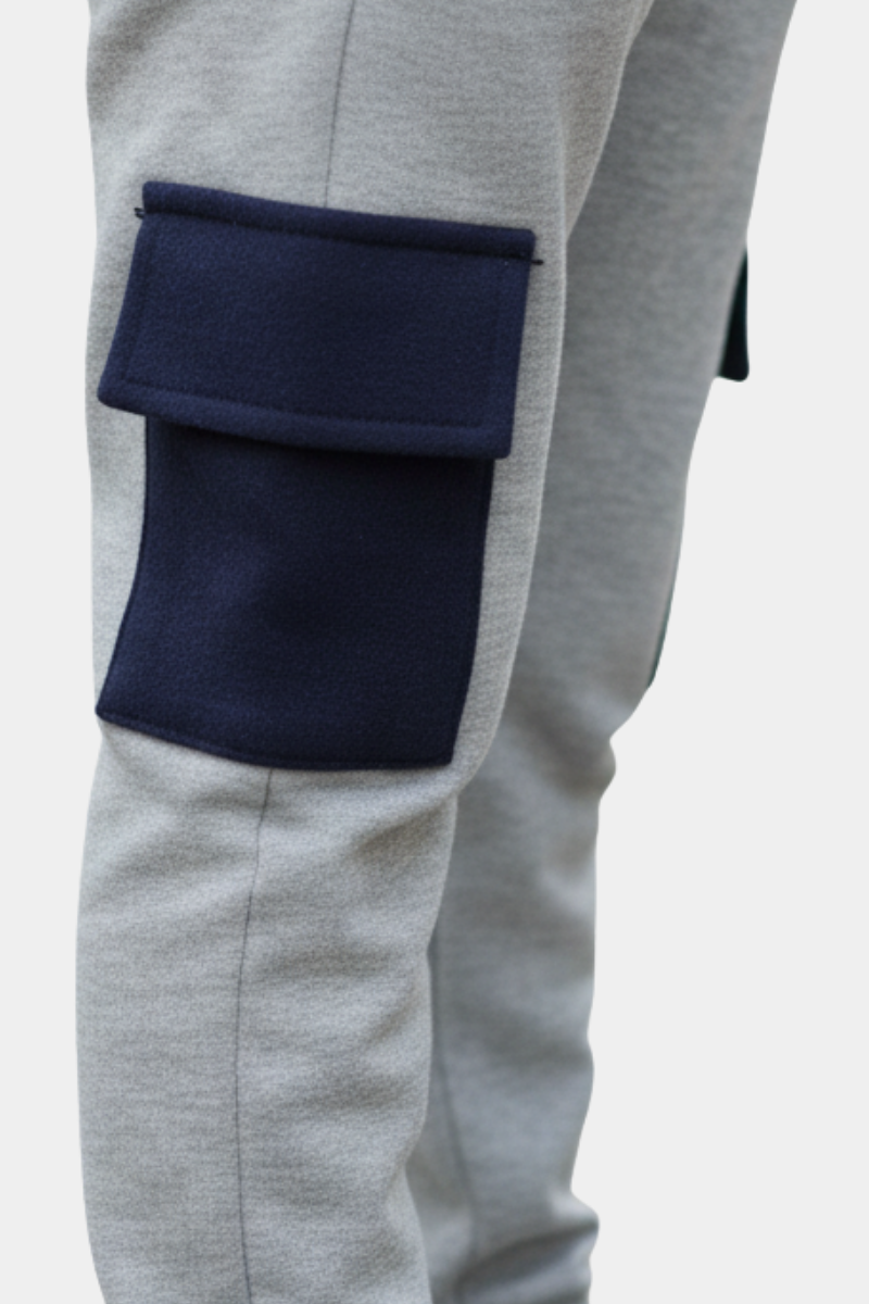 Kids' Grey Fleece Cargo Joggers with Navy Pockets