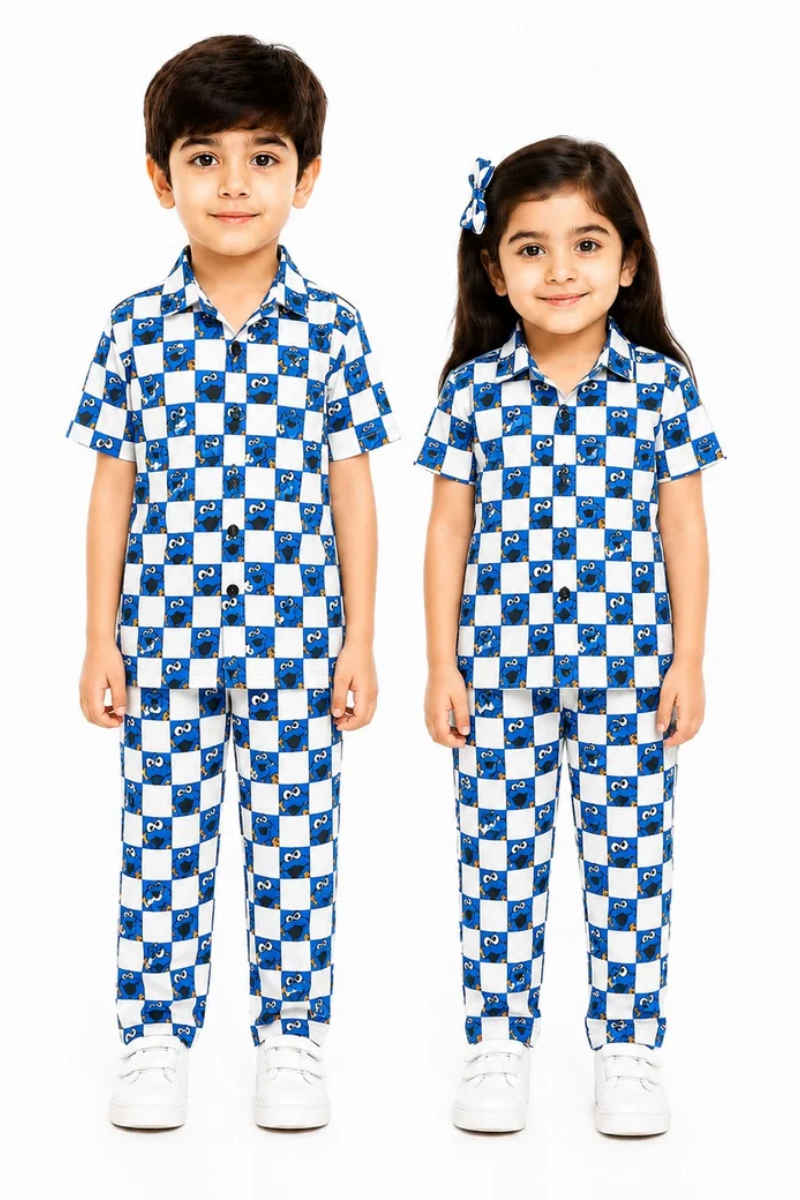 Kids Blue Cartoon Cotton Night Suit – Soft Combed Cotton Pajama Set for Boys & Girls