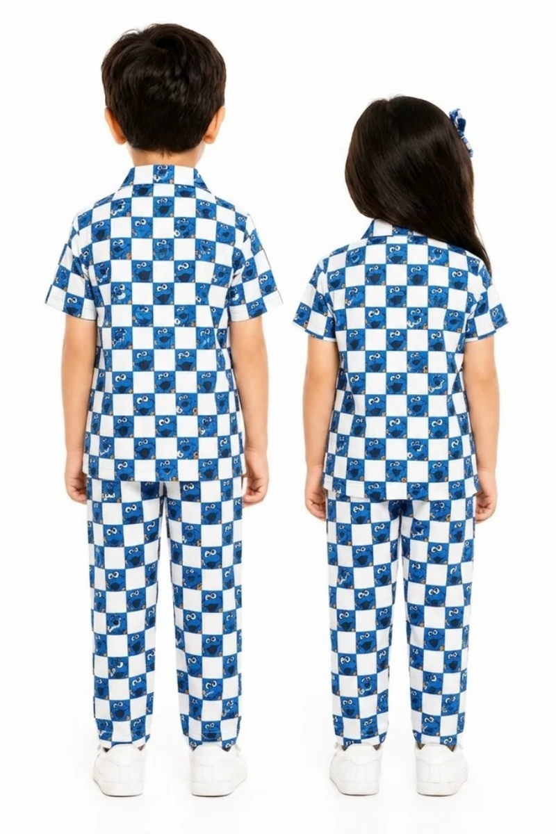 Kids Blue Cartoon Cotton Night Suit – Soft Combed Cotton Pajama Set for Boys & Girls