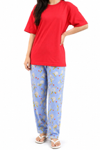 Stylish Red & Blue Printed Night Suit for Women – Soft, Comfortable & Perfect for Everyday Wear