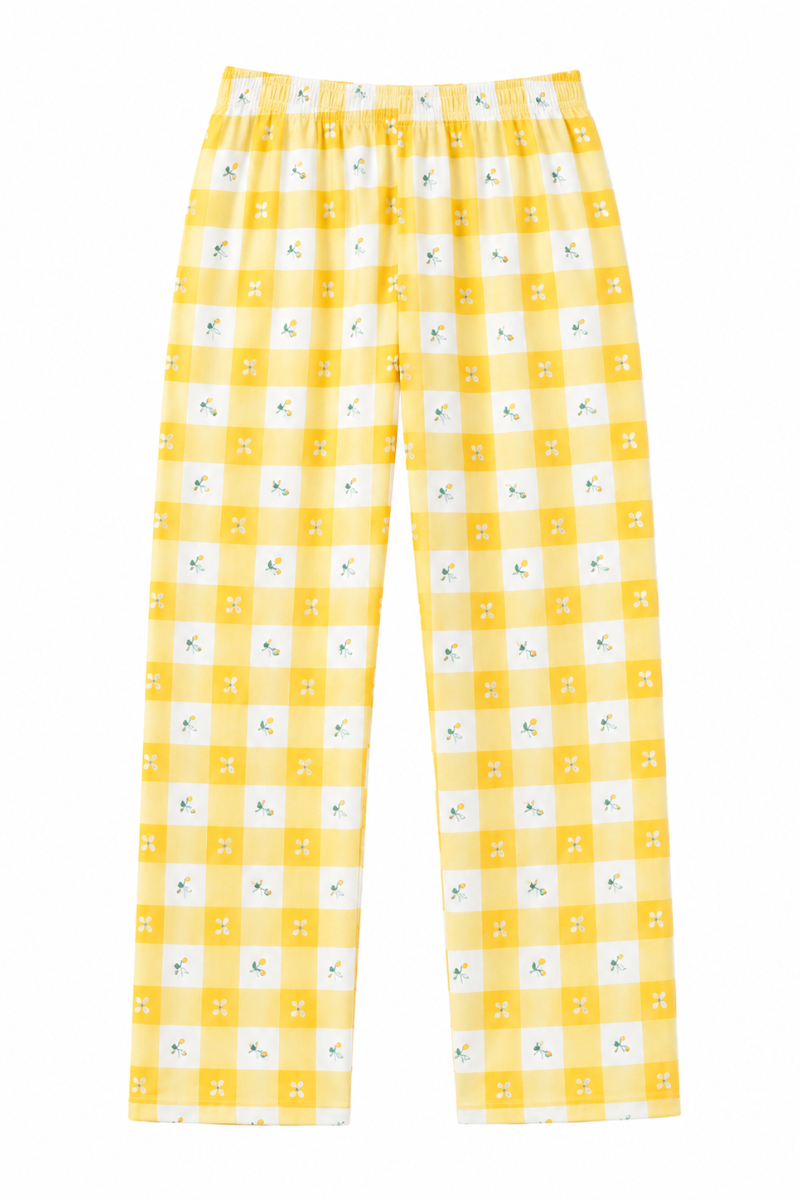 Women’s Yellow Checkered Pajama Set – Soft T-Shirt & Stylish Cotton Night Suit
